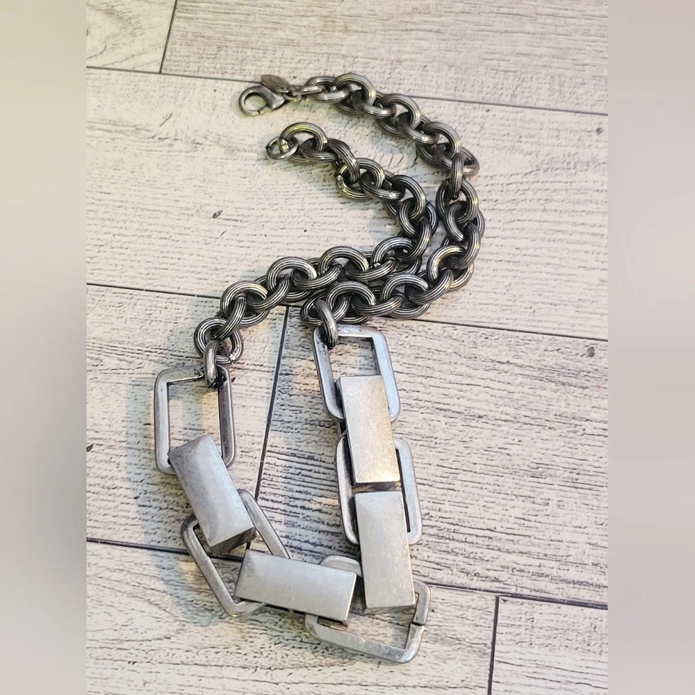 KIAM FAMILY By Lia Sophia Silver Tone Chain Necklace Crystal Baguette Stones